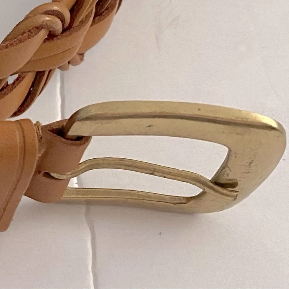 Chas W Henson Garment Co. Leather Belt, Brass buckle, Woven, Sz XL​, Vintage